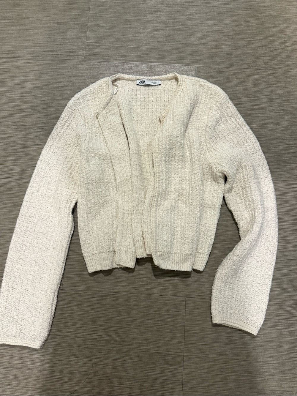 ZARA Cream Open-Front Textured Knit Cardigan